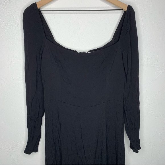 Reformation Sigmund Slit Cut Puff Shoulder Sleeve Square Neck Black Dress 12 - Picture 6 of 14